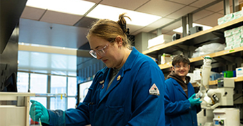 Two students working in a chemistry lab