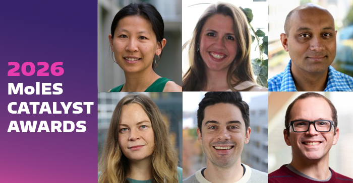 Six headshots of award recipients stacked in two rows with text that reads 2026 MolES Catalyst Awards